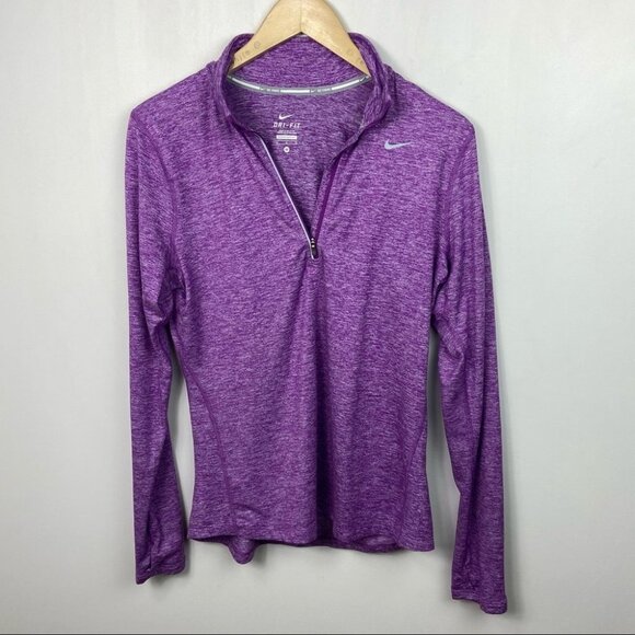Nike Purple 1/2 Zip Long Sleeve Running Top Size Medium Sweat Wicking Active Top - Picture 14 of 14